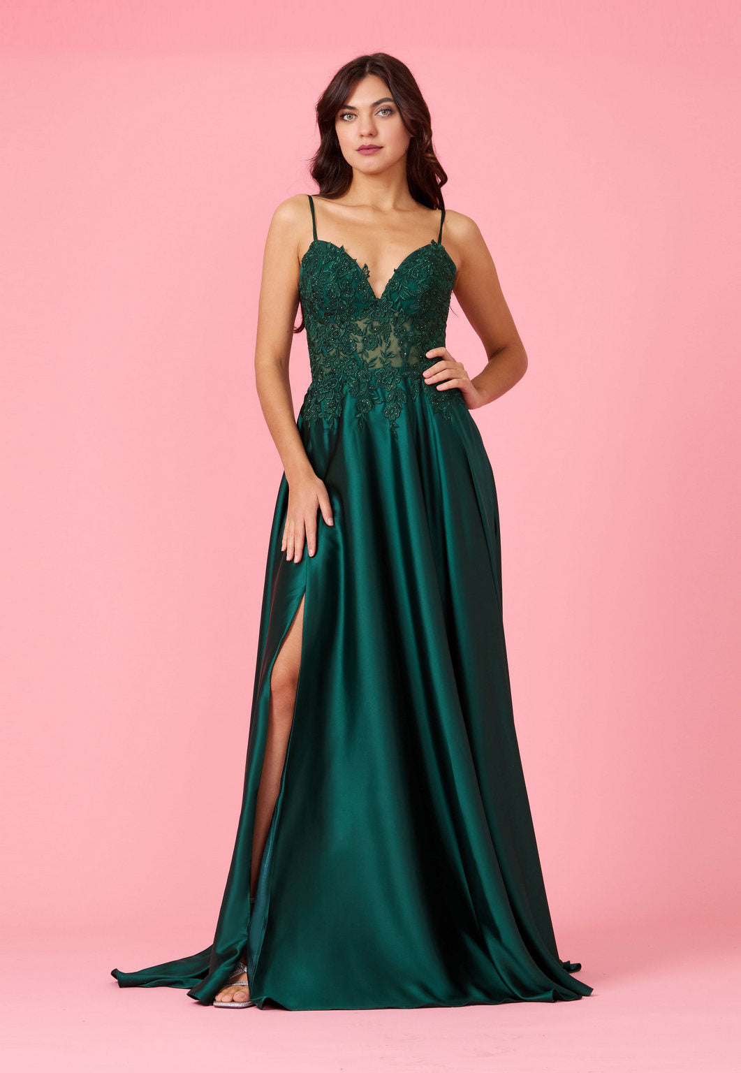 Floor Length Chiffon Lace Illusion Formal Prom Dress