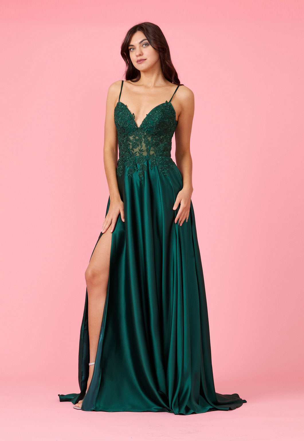 Floor Length Chiffon Lace Illusion Formal Prom Dress