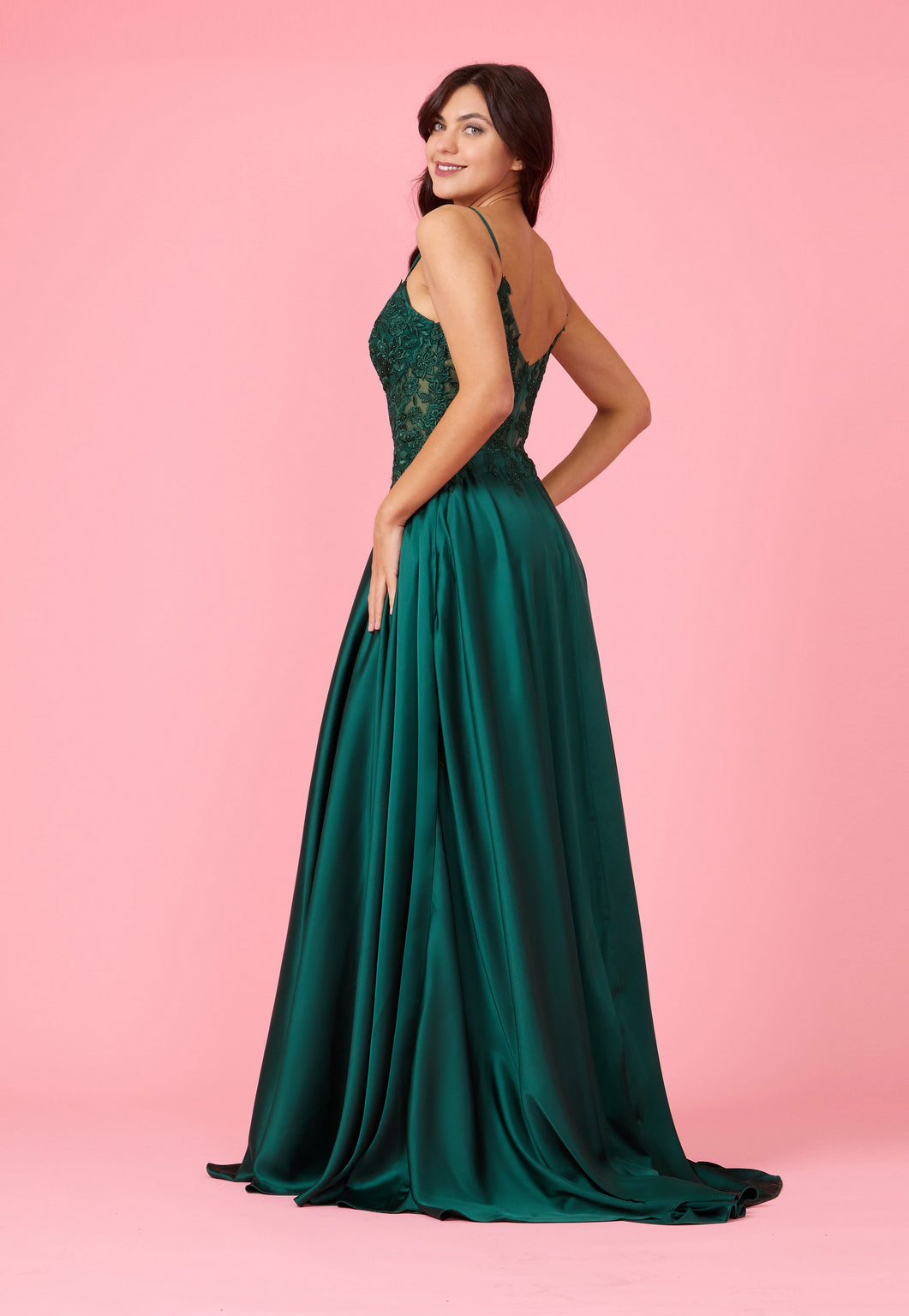 Floor Length Chiffon Lace Illusion Formal Prom Dress