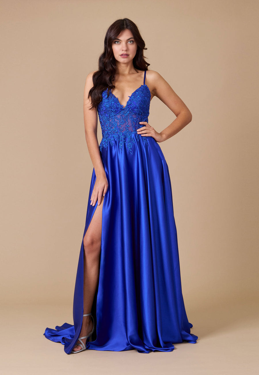 Floor Length Chiffon Lace Illusion Formal Prom Dress