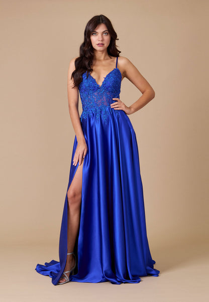 Floor Length Chiffon Lace Illusion Formal Prom Dress