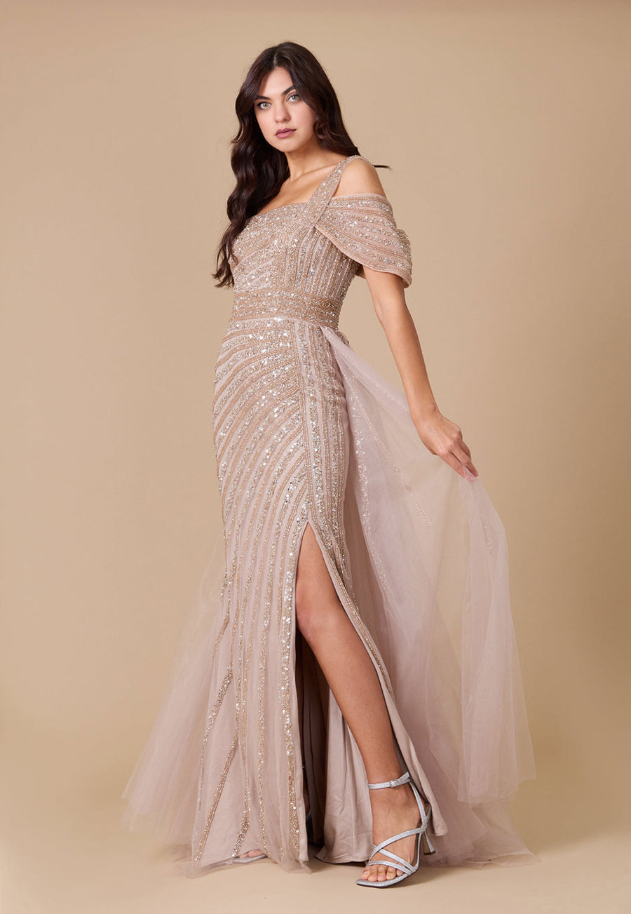 One Shoulder Hand Embellished Formal Couture Dress