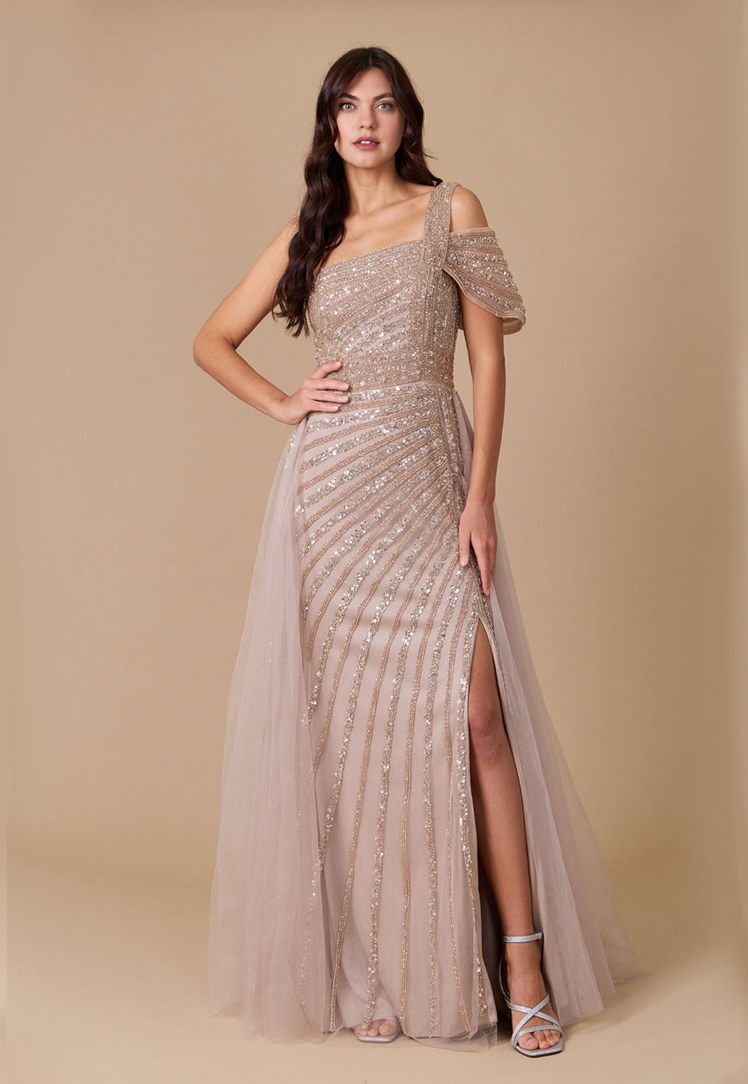 One Shoulder Hand Embellished Formal Couture Dress