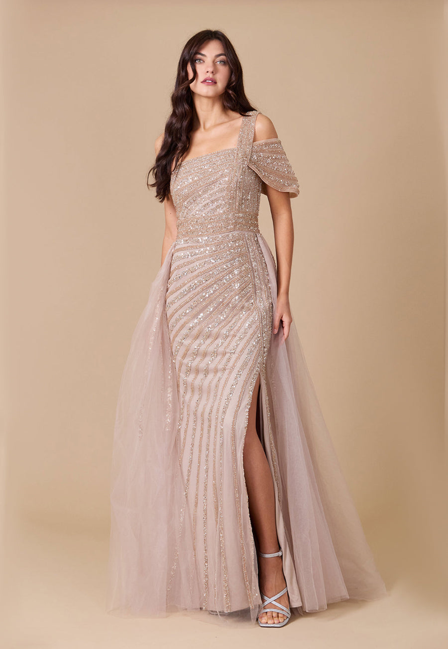 One Shoulder Hand Embellished Formal Couture Dress