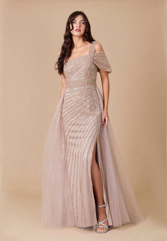 One Shoulder Hand Embellished Formal Couture Dress