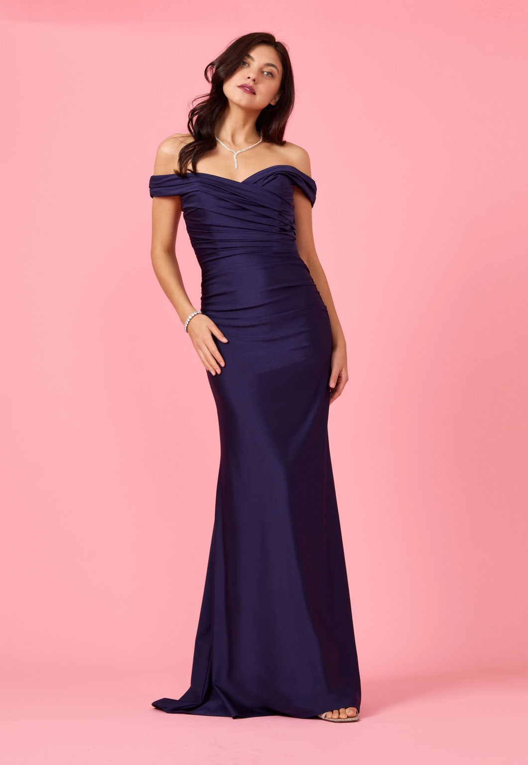 Floor Length Stretch Formal Off Shoulder Dress
