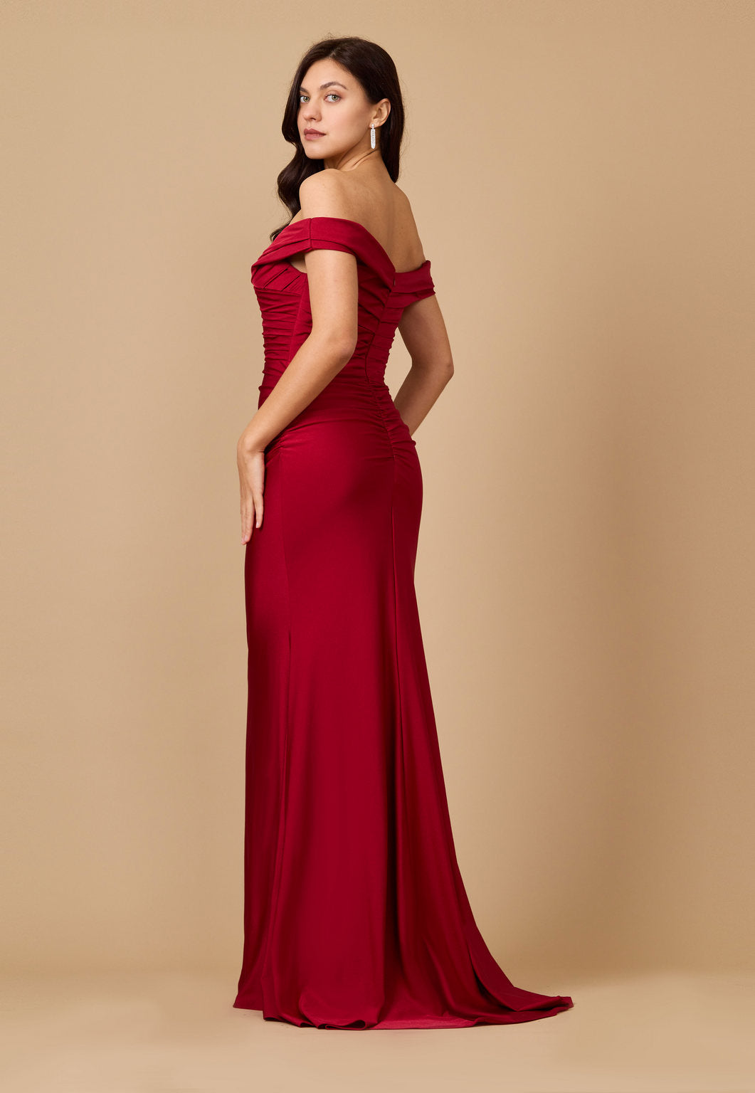 Floor Length Stretch Formal Off Shoulder Dress