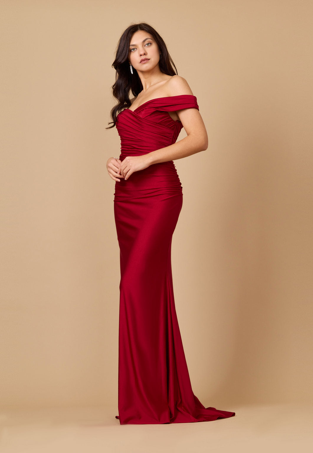 Floor Length Stretch Formal Off Shoulder Dress