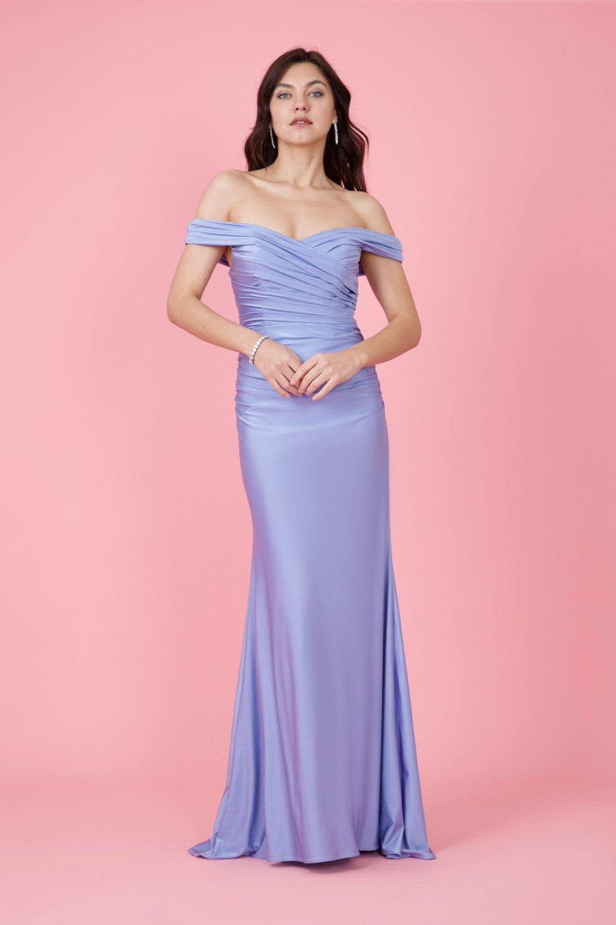 Floor Length Stretch Formal Off Shoulder Dress