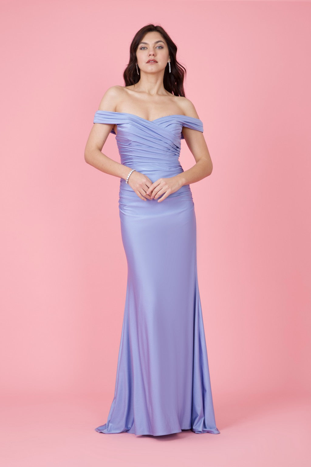 Floor Length Stretch Formal Off Shoulder Dress