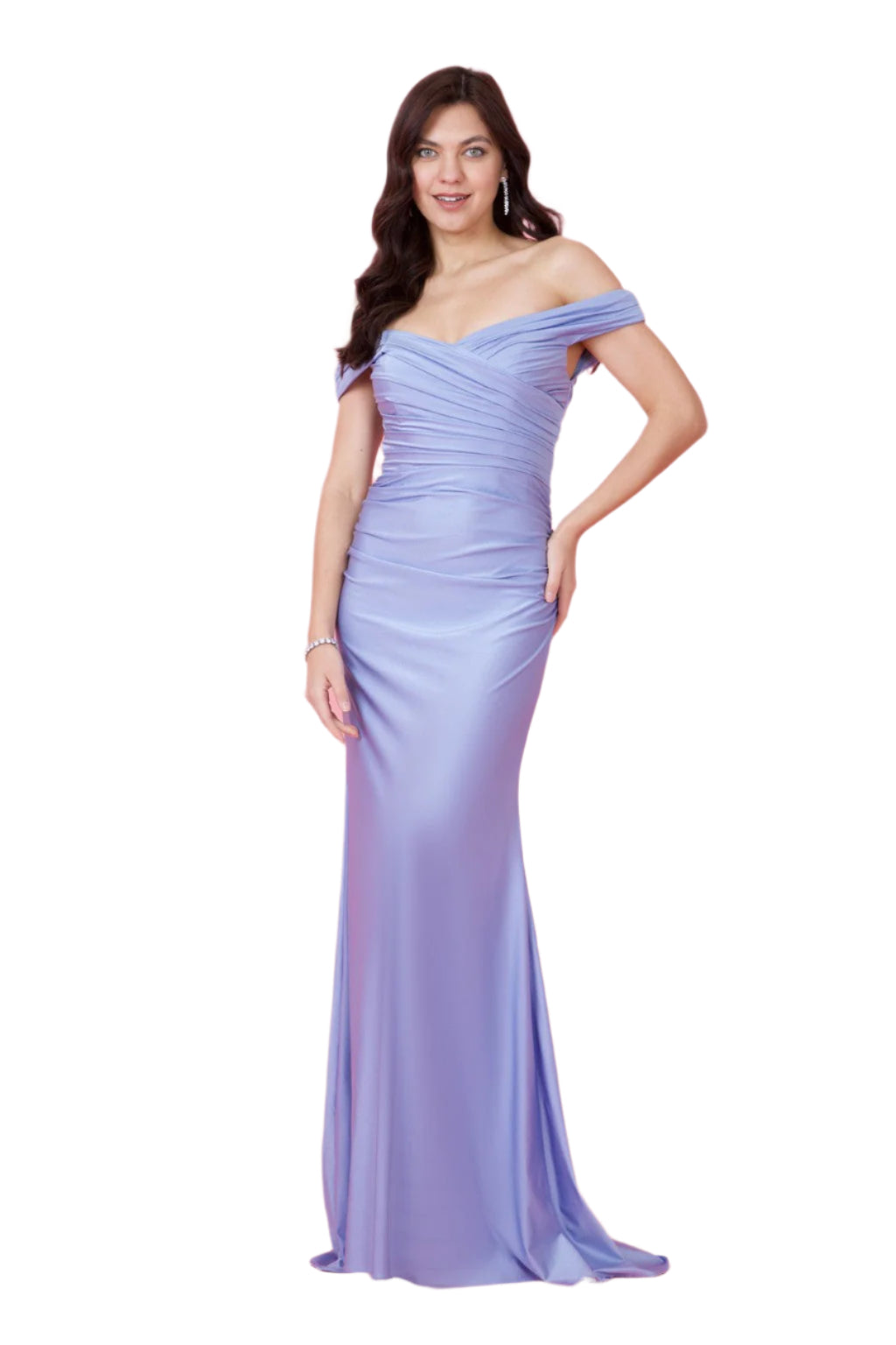 Kos Couture Full-Length Stretch Formal Gown Off Shoulder Dress - FRENCH PERIWINKLE - FRONT 