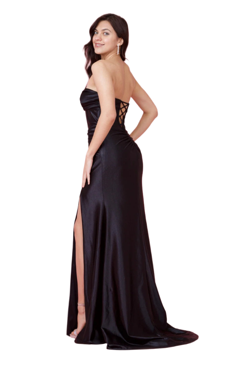 Kos Couture Full-Length Strapless Corset-Style Fitted Gown with Keyhole Detail Dress - BLACK - SIDE