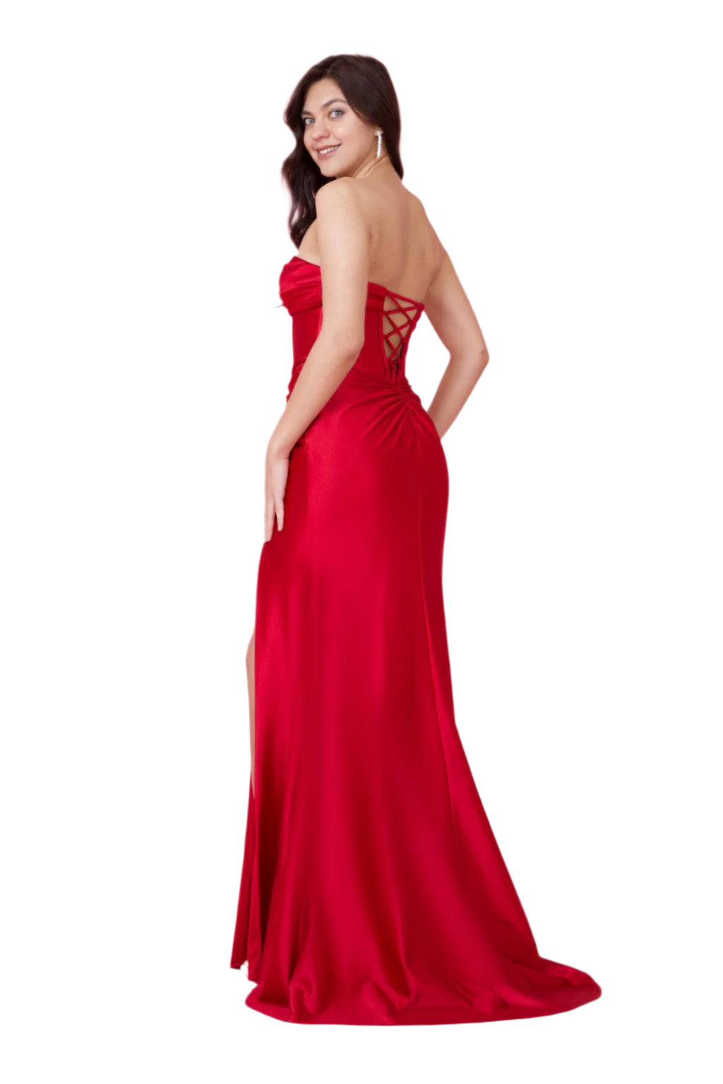 Kos Couture Full-Length Strapless Corset-Style Fitted Gown with Keyhole Detail Dress - BURGUNDY - BACK