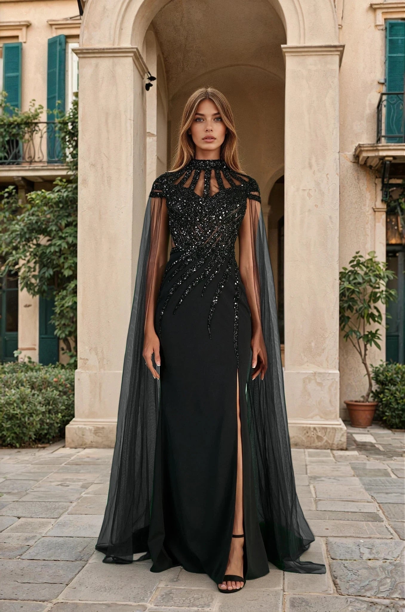 Luxury Couture Embellished Black Formal Dress
