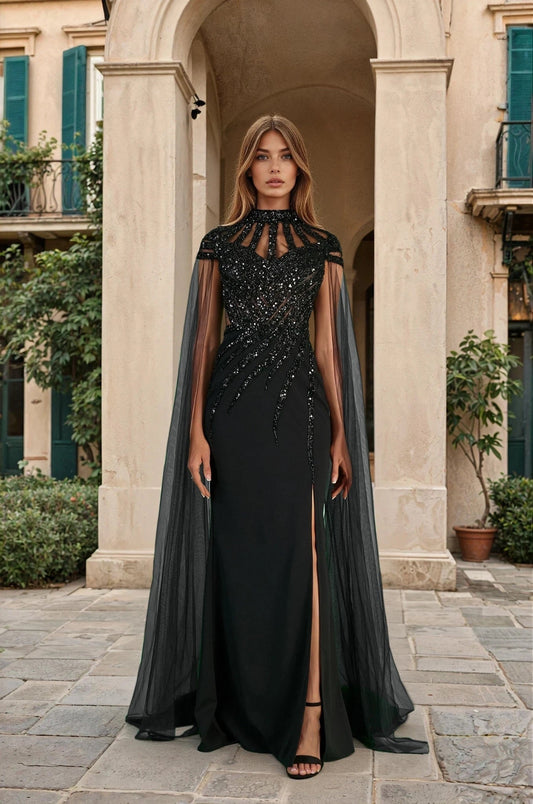 Luxury Couture Embellished Black Formal Dress