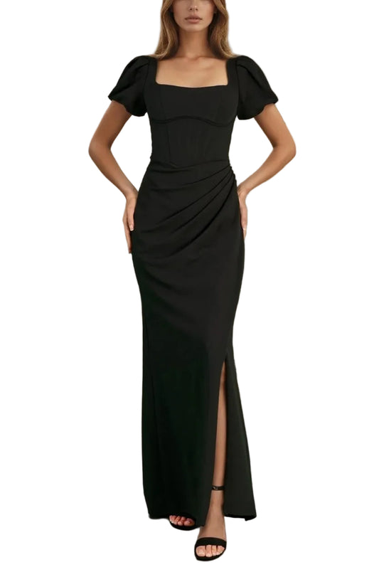 Formal Dresses Long Corset Formal Dress Puff Sleeves Black