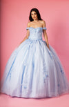 Quinceniera Dresses Long Ball Gown Quinceanera Floral Dress Baby Blue
