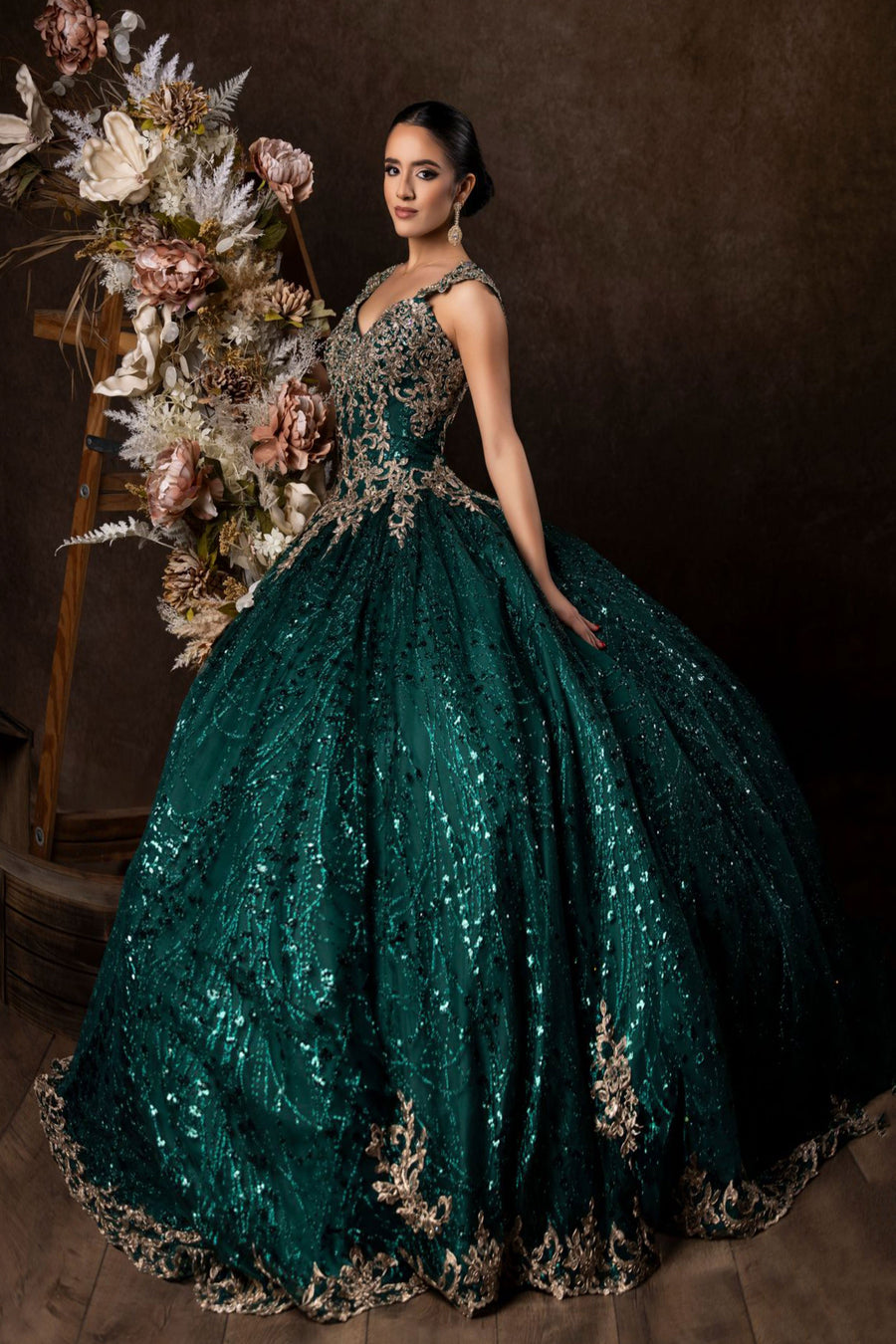 Floor Length Cap Sleeve Quinceanera Ball Gown