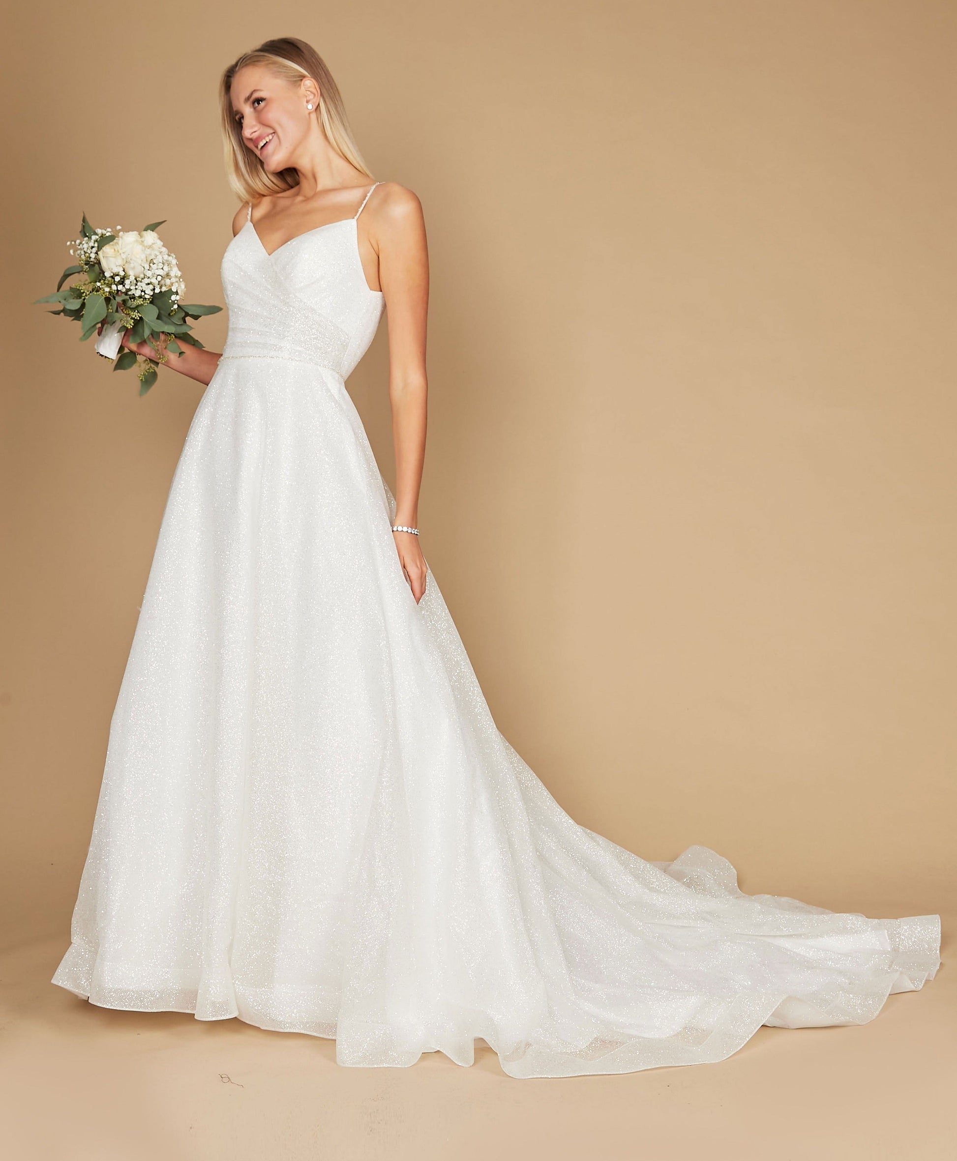 Wedding Dresses Long Spaghetti Strap Wedding Dress Off White