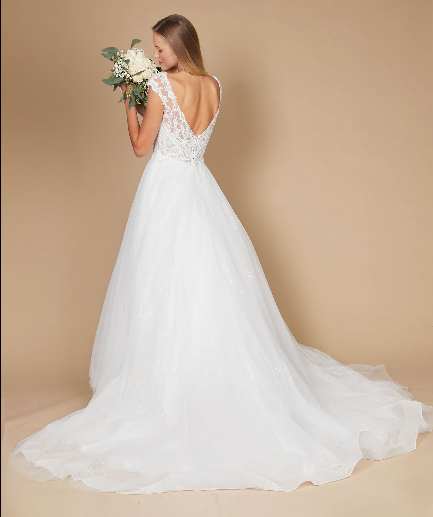 Floor Length Cap Sleeve Lace Wedding Dress