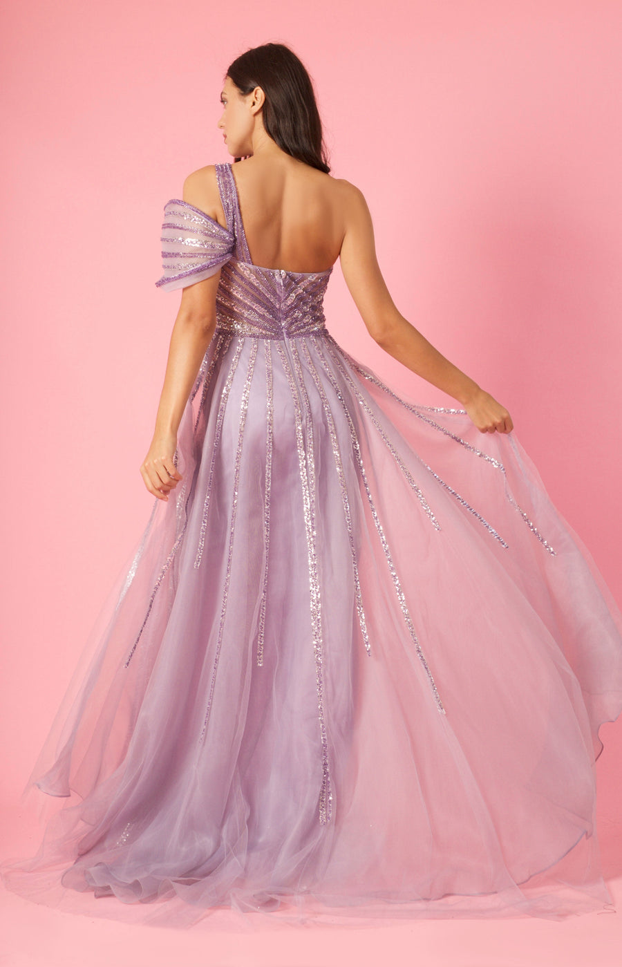 Floor Length Couture Hand Beaded Cold Shoulder Formal Dress
