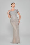 Mini Sleeve Hand Beaded Formal Couture Dress