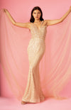 Floor Length Sequin Cape Couture Evening Dress