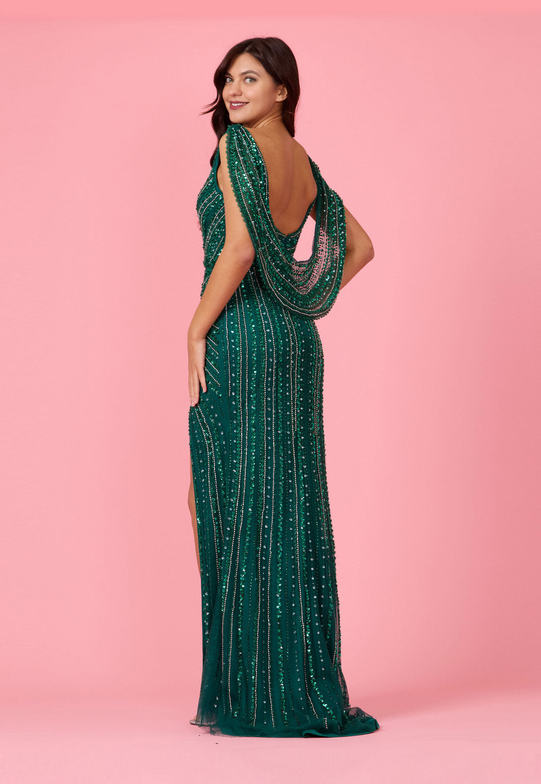 Floor Length Couture Formal Hand Beaded Evening Dress