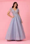 Mini Sleeve Silver Formal Evening Dress