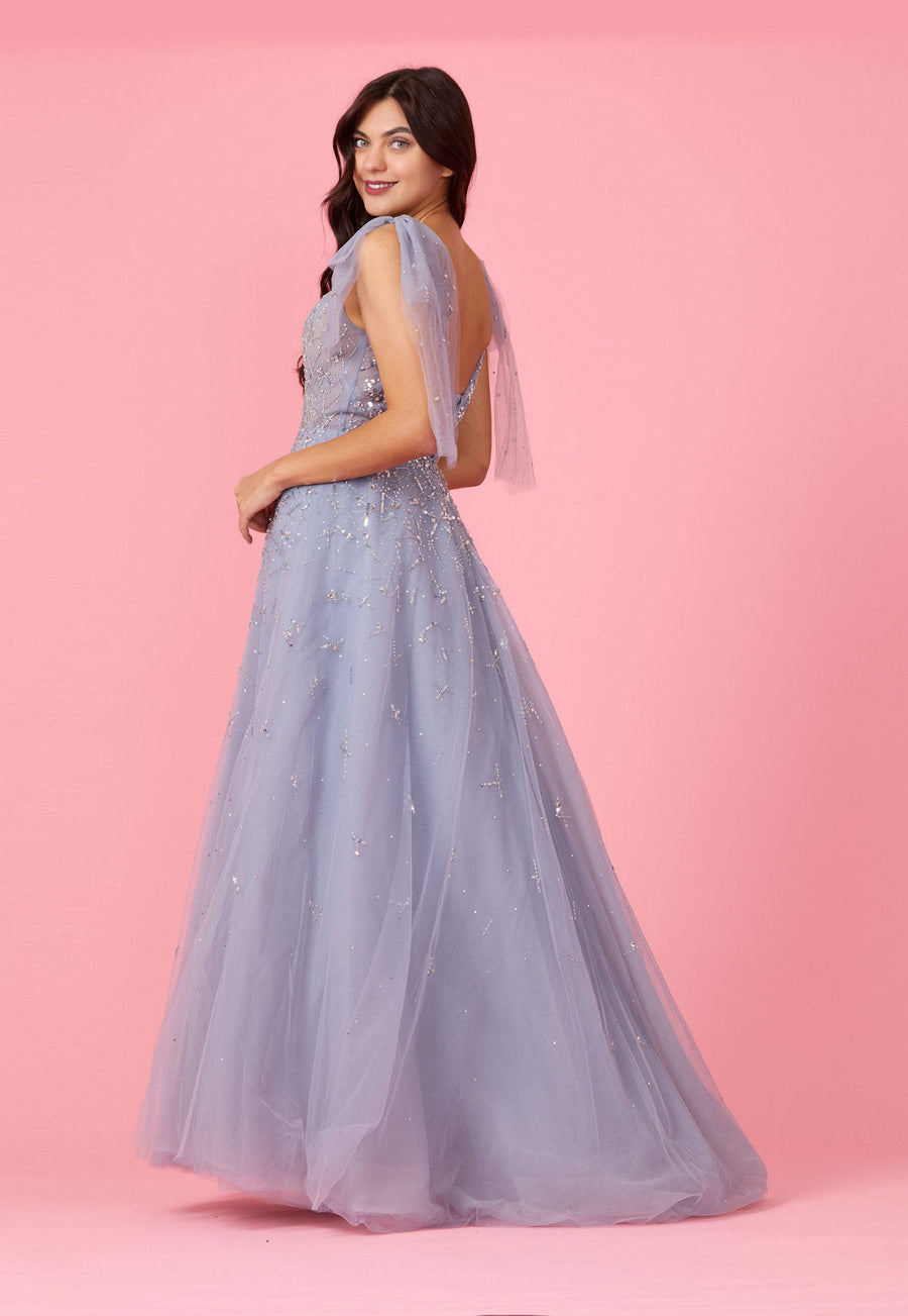 Mini Sleeve Silver Formal Evening Dress
