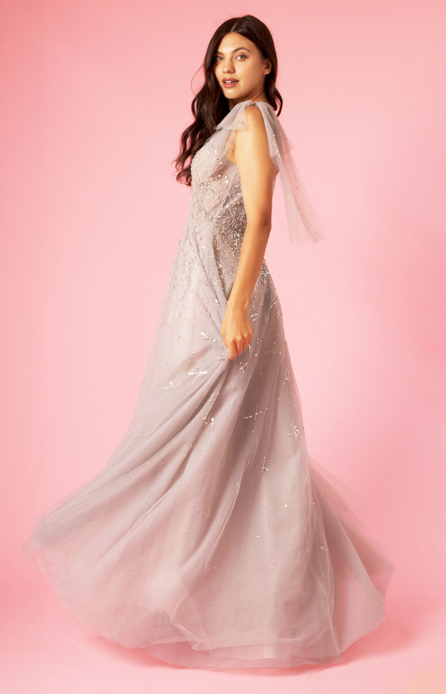 Mini Sleeve Silver Formal Evening Dress