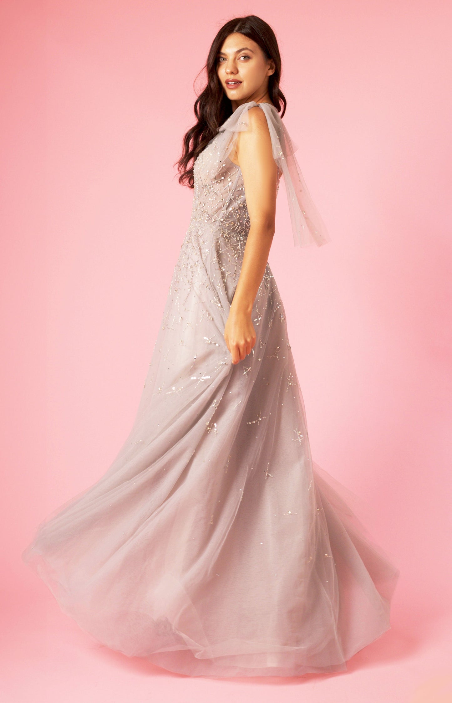 Mini Sleeve Silver Formal Evening Dress