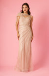 Floor Length Couture Hand Beaded Formal Cape Dress