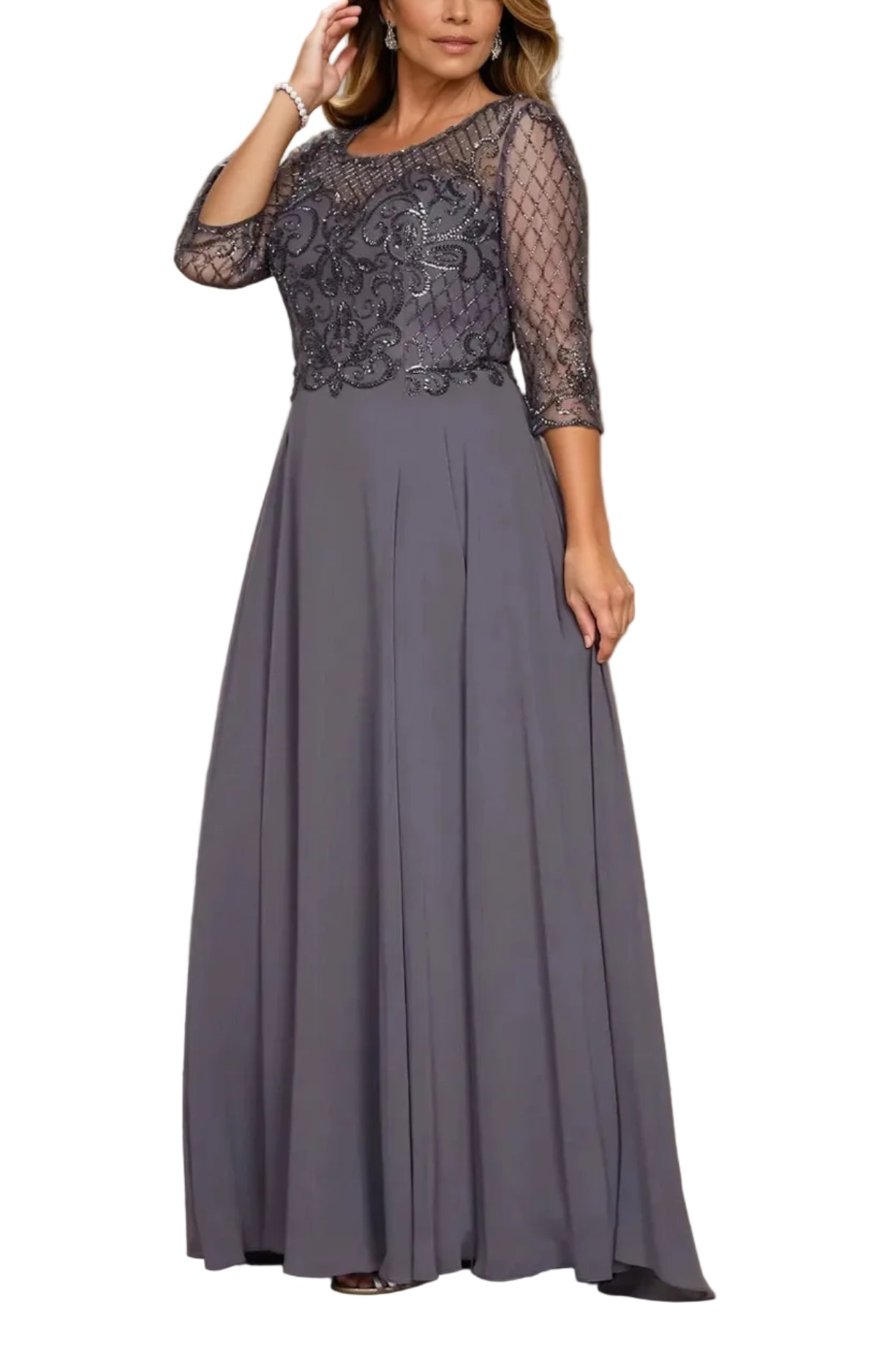 Mother of the Bride Dresses Long Sleeve Hand Beaded Mother of The Bride Dress Charcoal