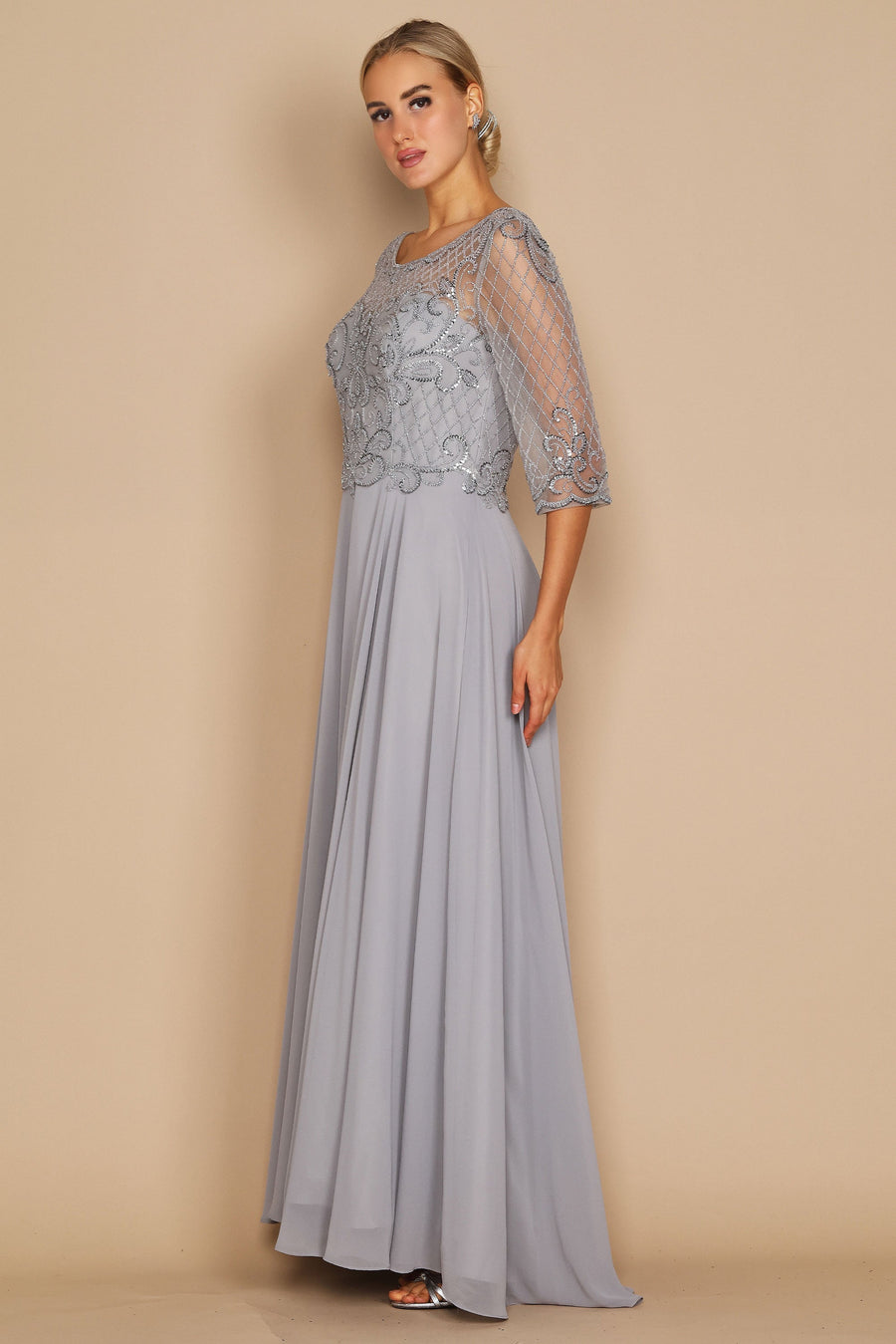Long Sleeve Hand Beaded Mother of The Bride Dress