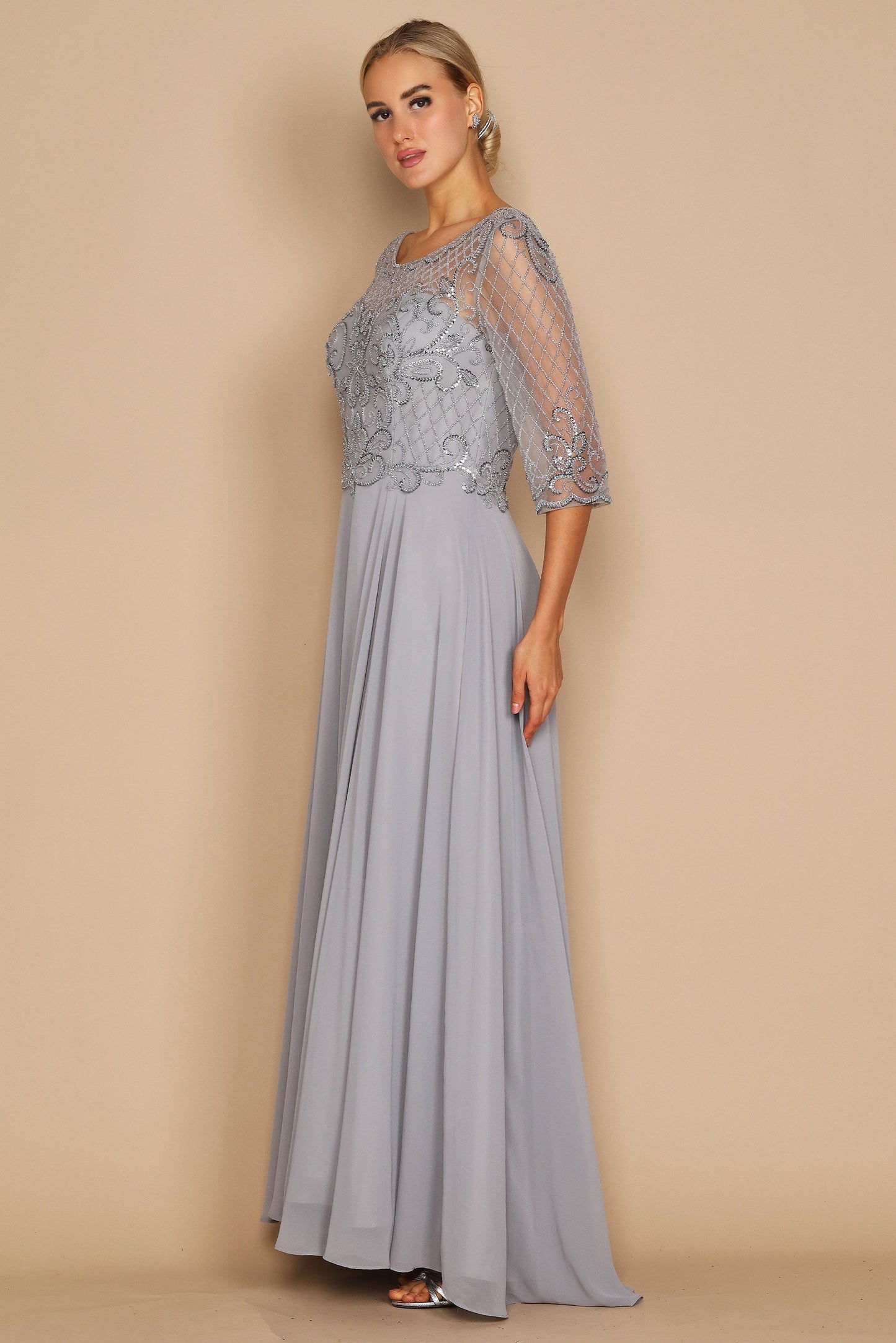 Long Sleeve Hand Beaded Mother of The Bride Dress