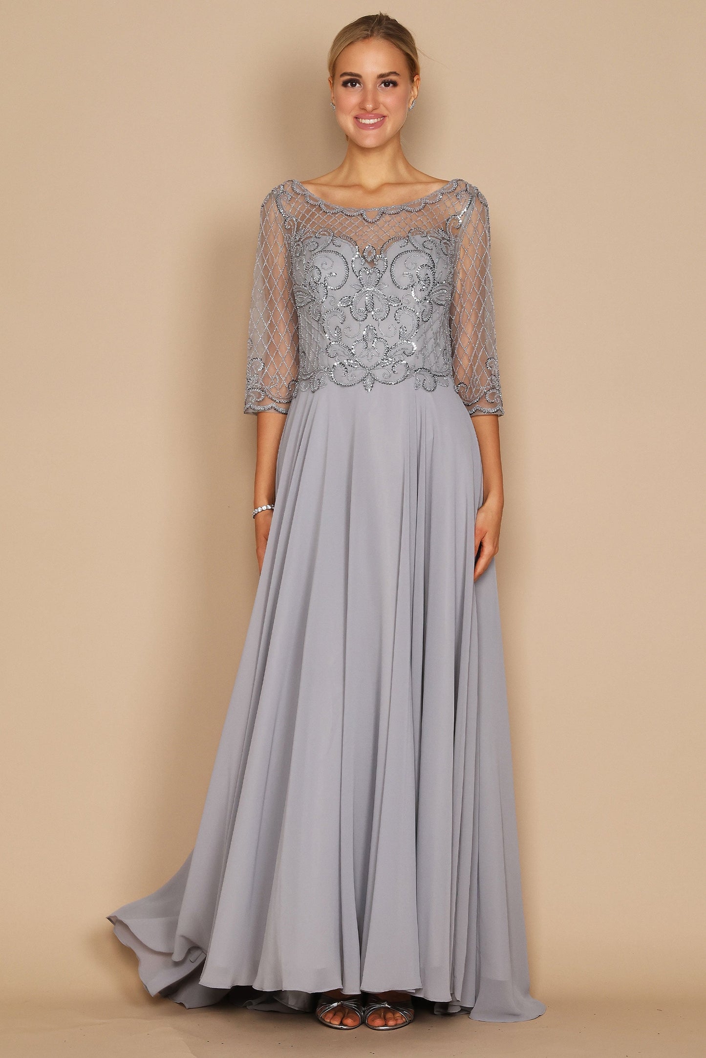 Long Sleeve Hand Beaded Mother of The Bride Dress