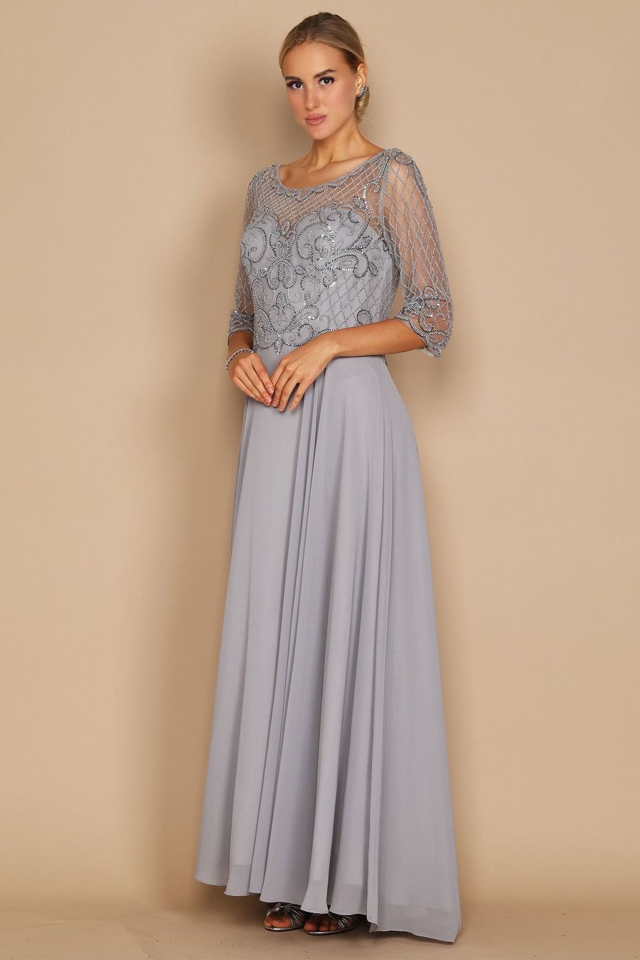 Long Sleeve Hand Beaded Mother of The Bride Dress
