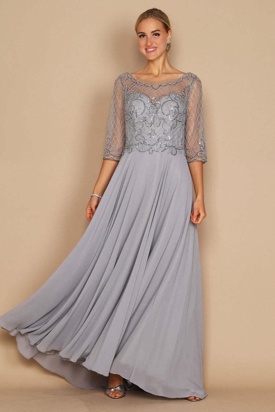 Long Sleeve Hand Beaded Mother of The Bride Dress