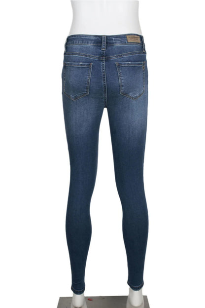 Velvet Heart Mid Waist Skinny Jeans Stretch Button & Zipper Fly Closure Denim Pants with Pockets - MONROVIA - Back 