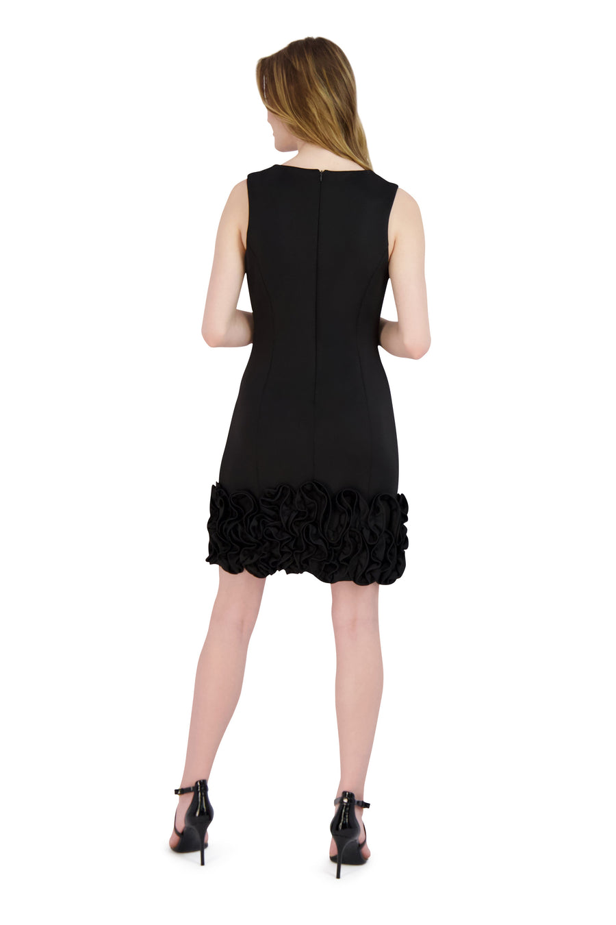 Donna Ricco Sleeveless V-Neck Cupcake Ruffle Hem Scuba Sheath Dress DR50413