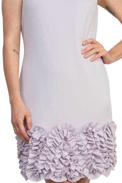 Donna Ricco Boat Neck Sleeveless Tiered Ruffled Hem Shift Dress - LILAC - Fabric