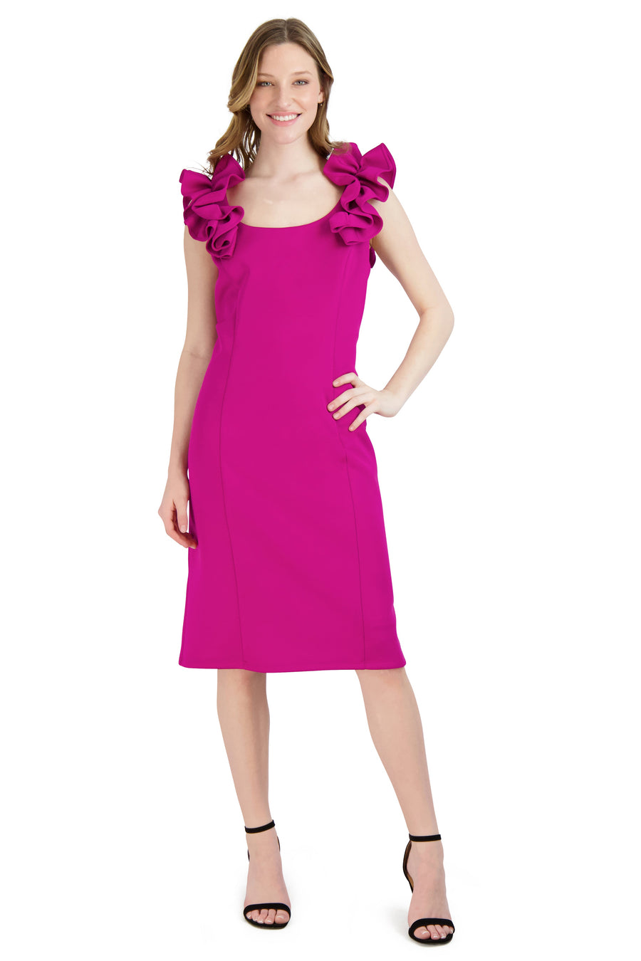 Donna Ricco Sleeveless Ruffle Shoulder Sheath Dress DR52420