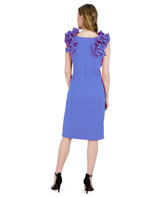 Donna Ricco Sleeveless Ruffle Shoulder Sheath Dress DR52420