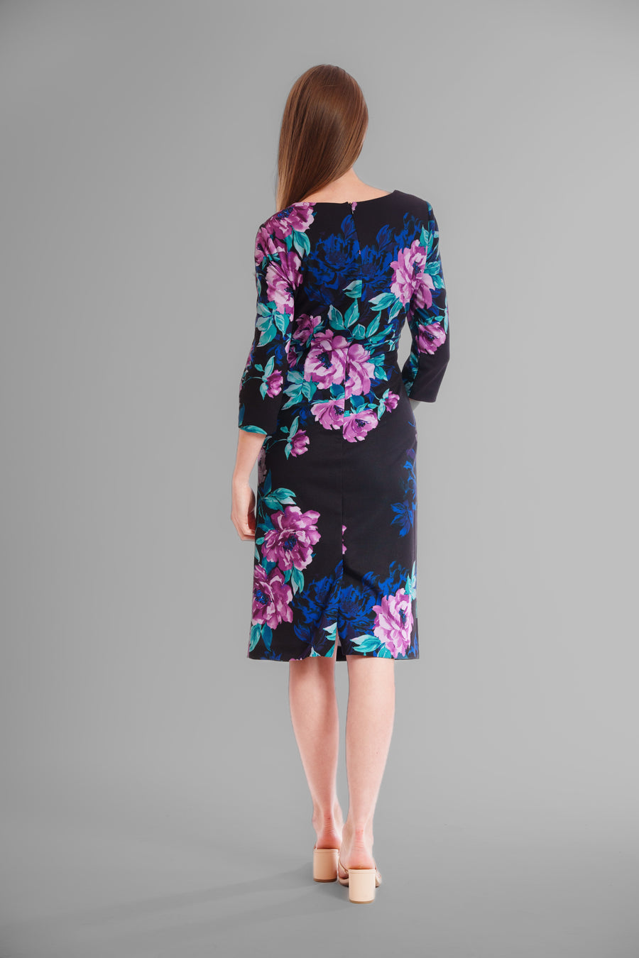 Donna Ricco DR53009 Black Multi floral midi dress back view