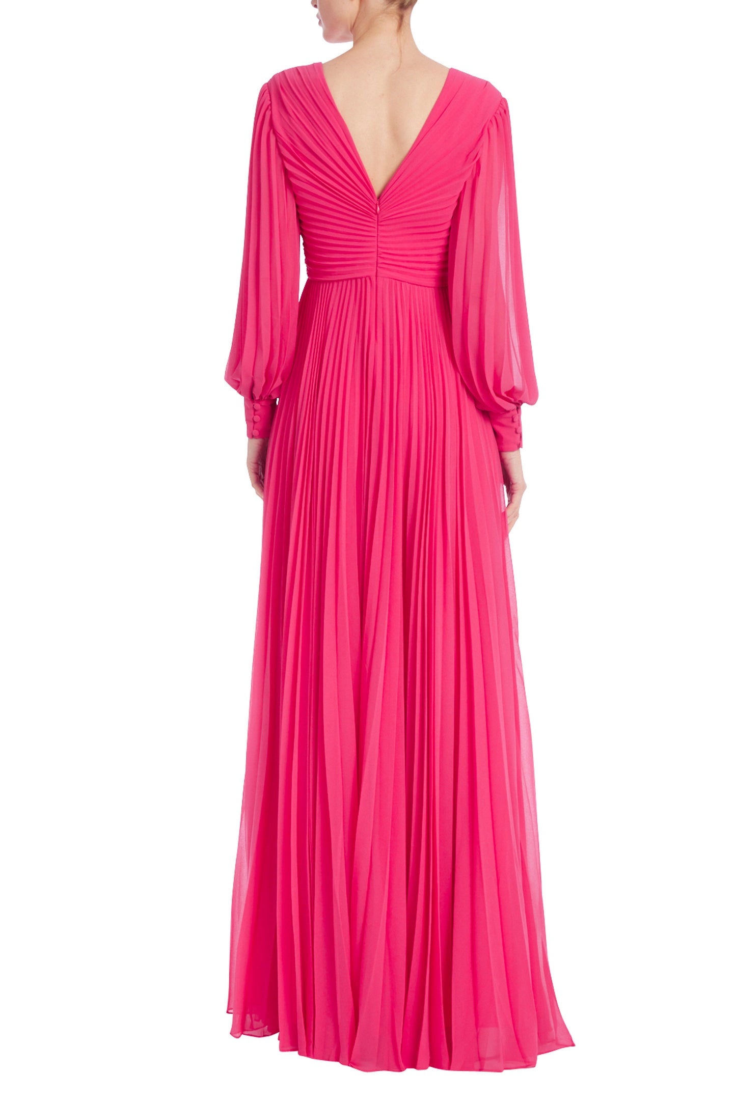 Badgley Mischka Soft Long Deep V-Neck Gown - Wholesale _back