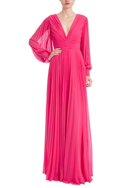 Badgley Mischka Soft Long Deep V-Neck Gown - Wholesale _front