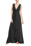 Black V-Neck Floor-Length Chiffon Formal A-Line Dress Draped Front Detail Badgley Mischka EG3556