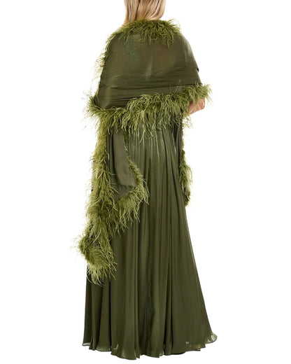 Badgley Mischka Feather Wrap sequin gown - MOSS - BACK 