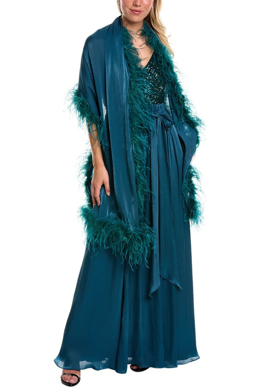 Badgley Mischka Feather Wrap sequin gown - Wholesale _front